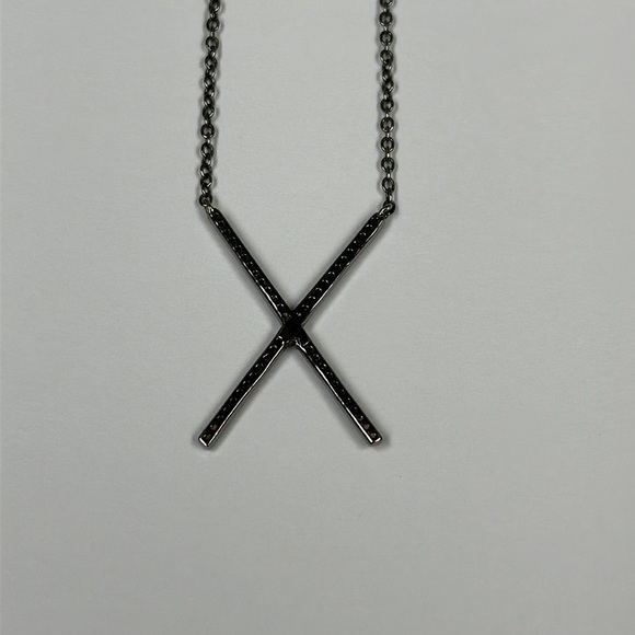 Theodosia Jewelry Oxidized Sterling and Pave Diamond X Necklace - Picture 10 of 11